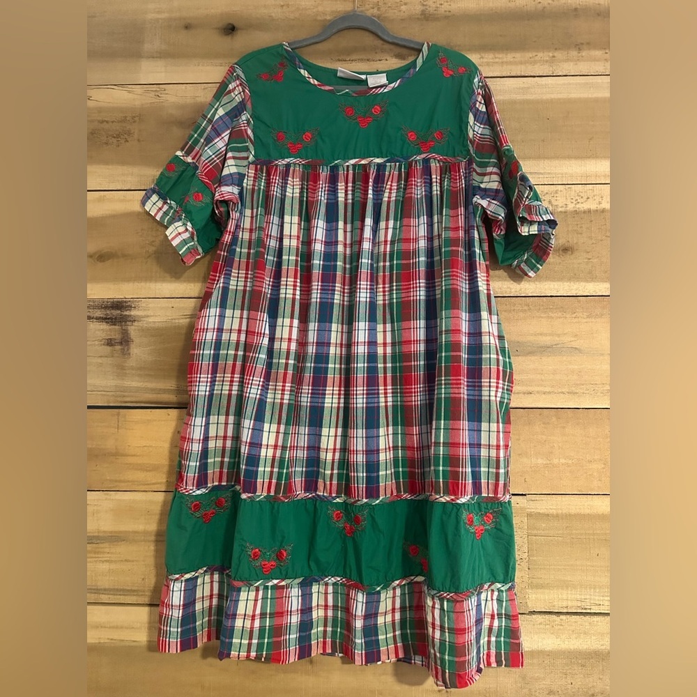 National Brand Muumuu Dress Green And Red Plaid Women's XL
